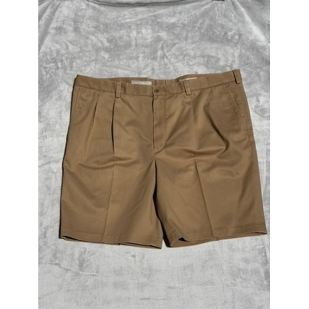 Nordstrom Smartcare Pleated Chino Shorts Khaki Tan 100% Cotton 44W Mens